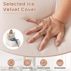 Lazy Sofa with Detachable Headrest and Washable Ice Velvet Cover-Beige