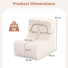 Lazy Sofa with Detachable Headrest and Washable Ice Velvet Cover-Beige