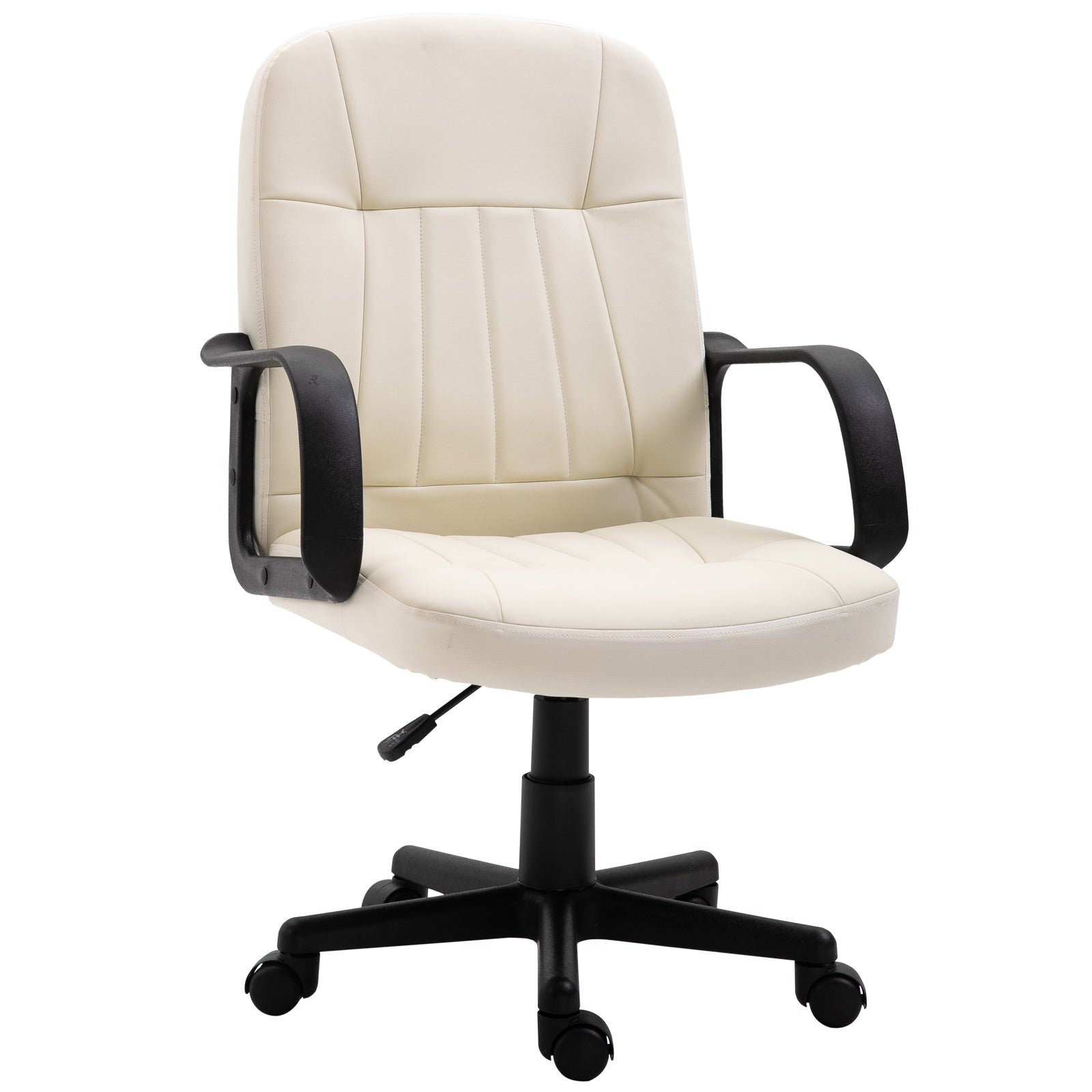 HOMCOM Office Chair, PU Leather Computer Desk Chair with Adjustable Height, Swivel Wheels for Home Office Work Study, Cream White