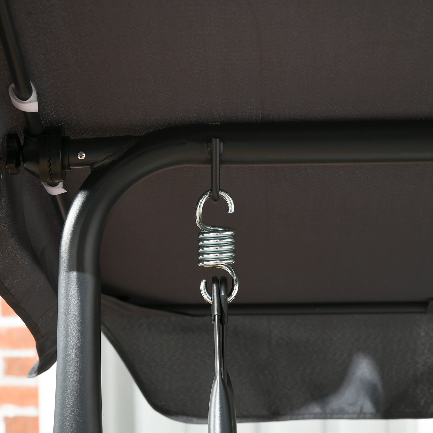 Outsunny 3 Seater Swing Chair, Garden Swing Seat Bench with Adjustable Canopy, Rattan Seat and Steel Frame for Patio, Yard, Dark Grey