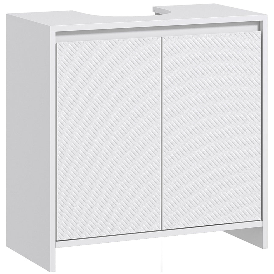 HOMCOM Under Sink Bathroom Cabinet, Freestanding Under Sink Cabinet with 2 Doors and Shelf for Basin without or with Pedestal, White