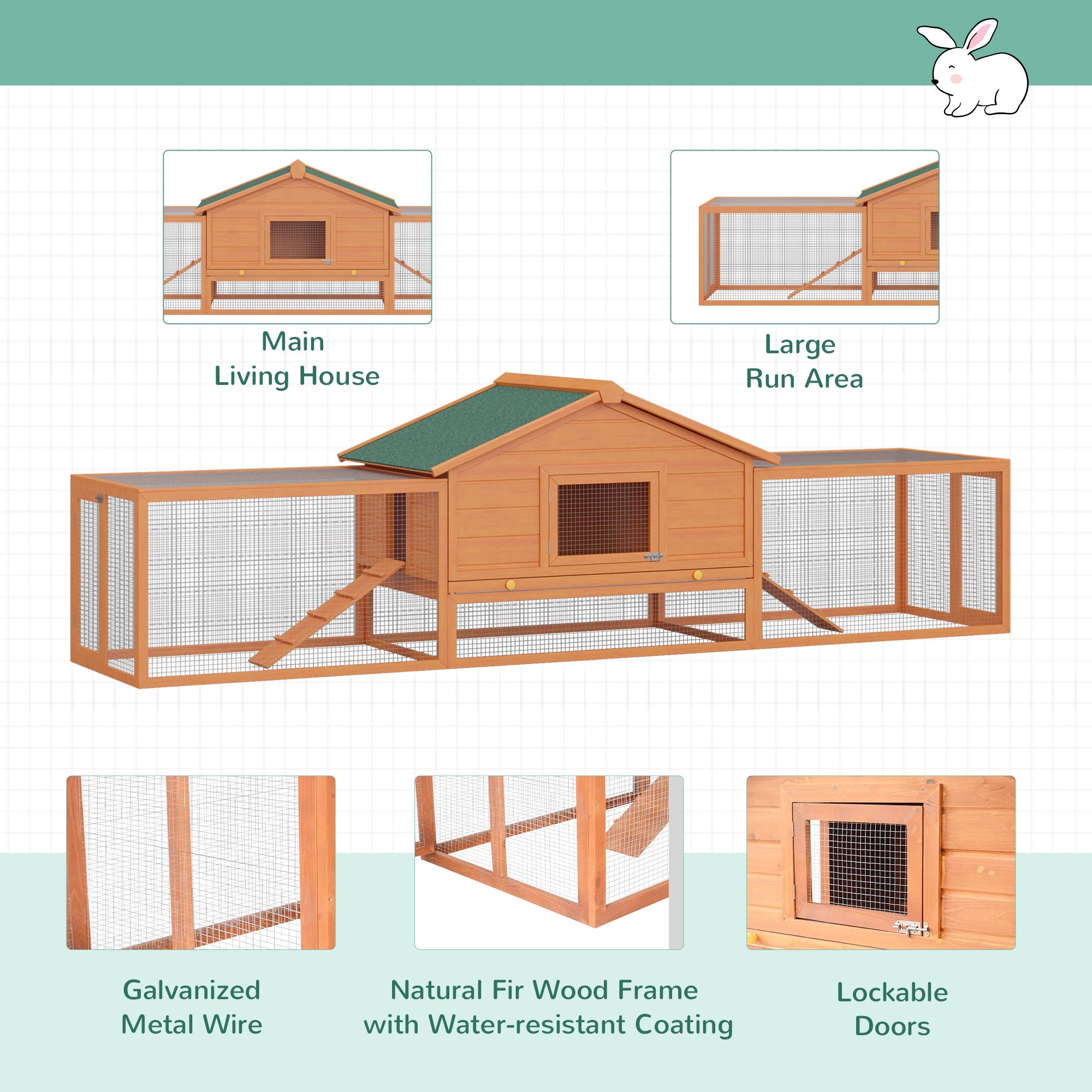 PawHut Wooden Guinea Pigs Hutches W/ Ramp-Golden Red