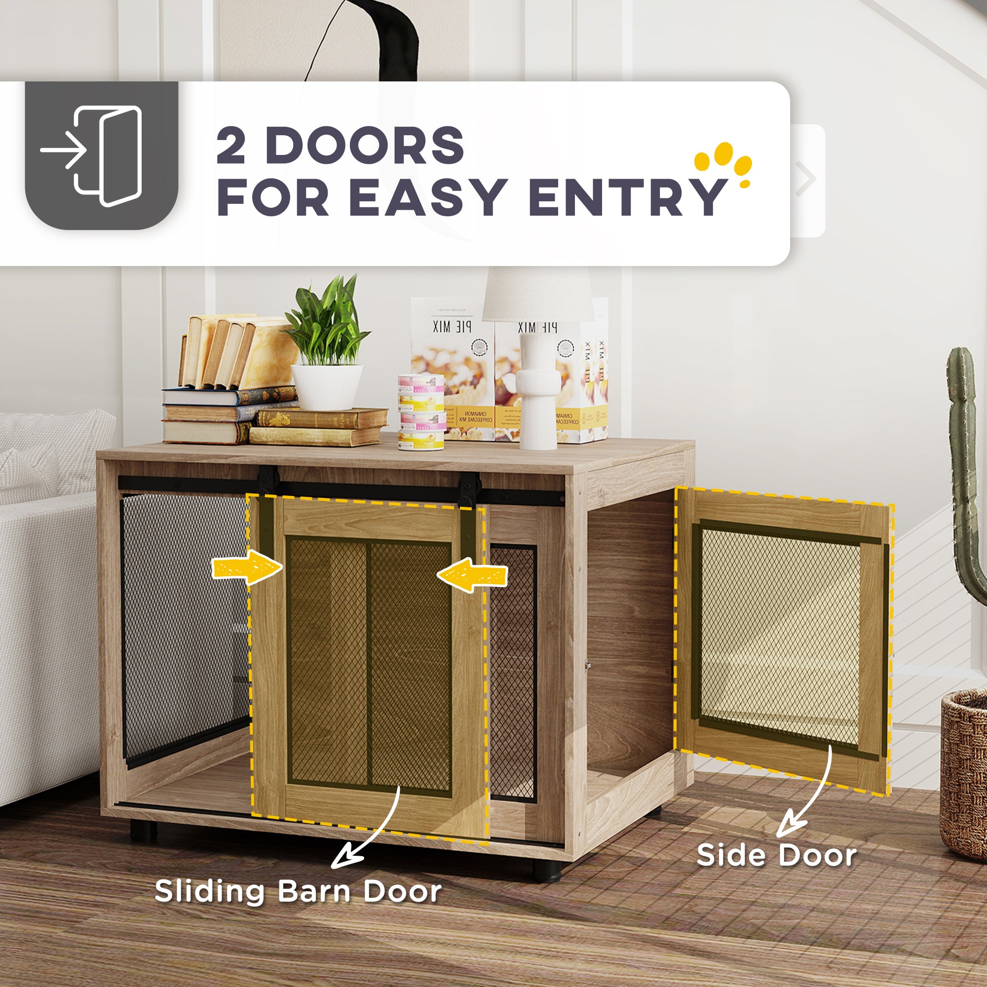 PawHut Dog Crate Furniture with Sliding Door for Medium Dogs, Brown