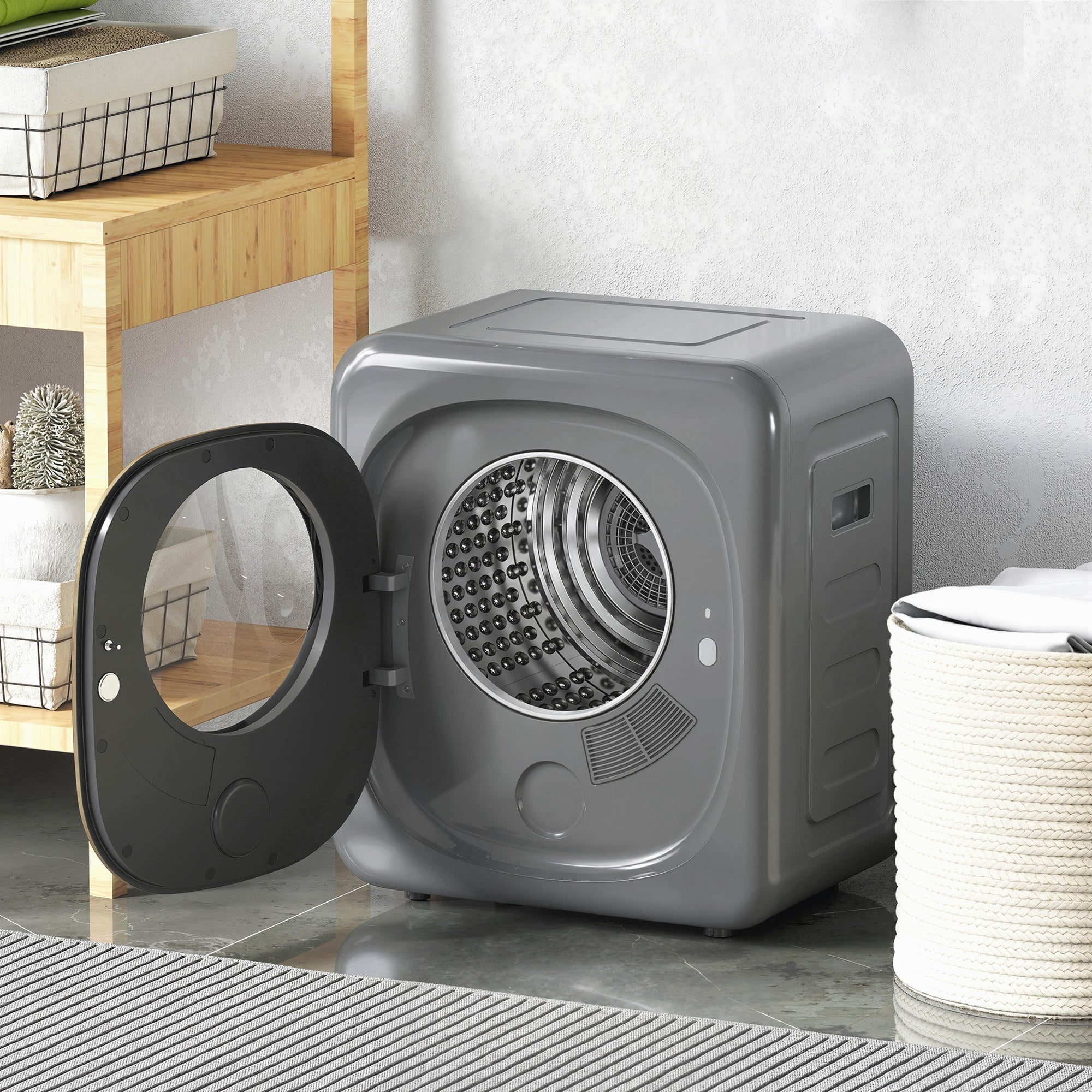 HOMCOM 4kg Vented Tumble Dryer with 5 Drying Mode, 800W Compact Freestanding Front Tumble Dryer Grey