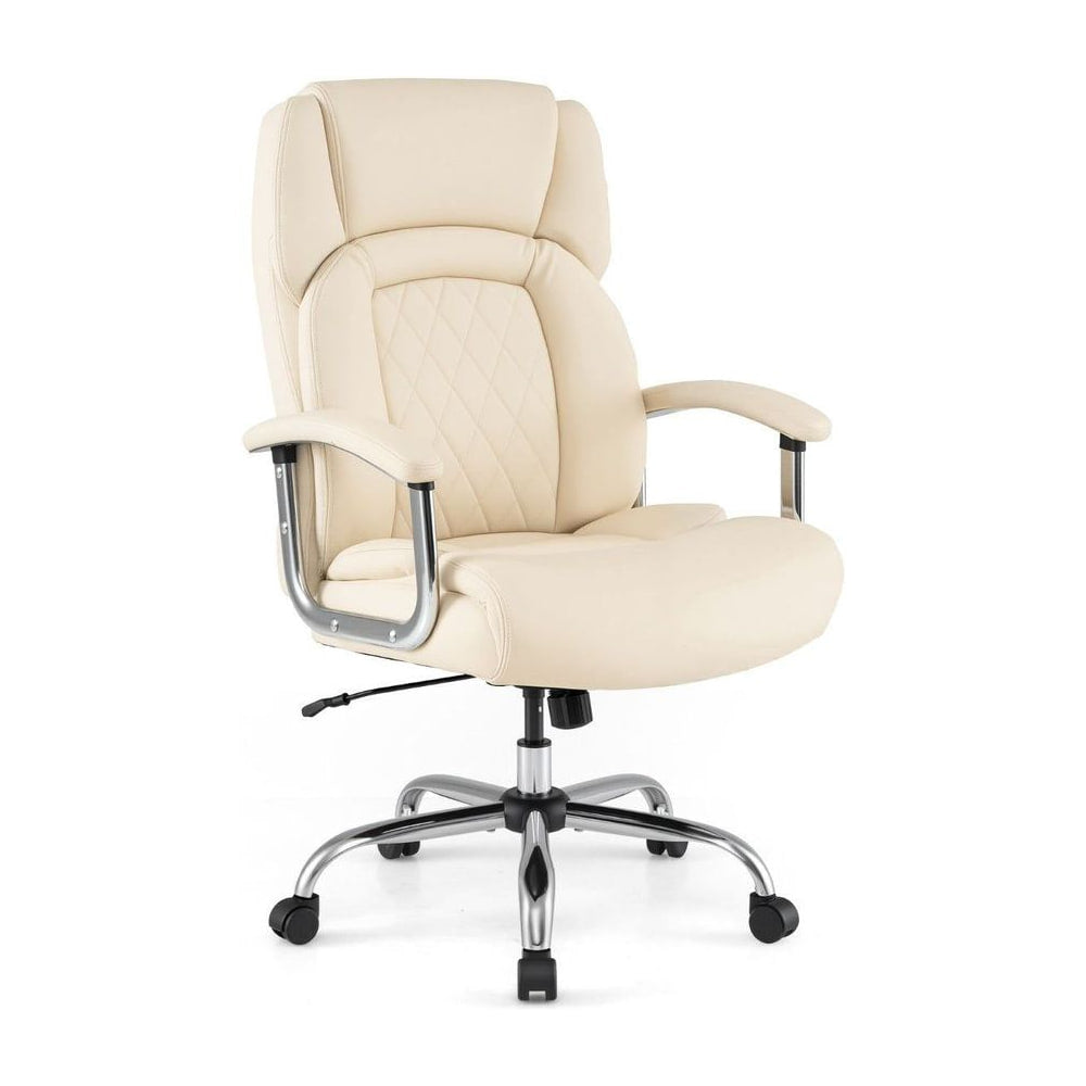 Leather Office Chair with Rocking Mode and Armrests in beige, a comfortable and stylish seating solution for any workspace