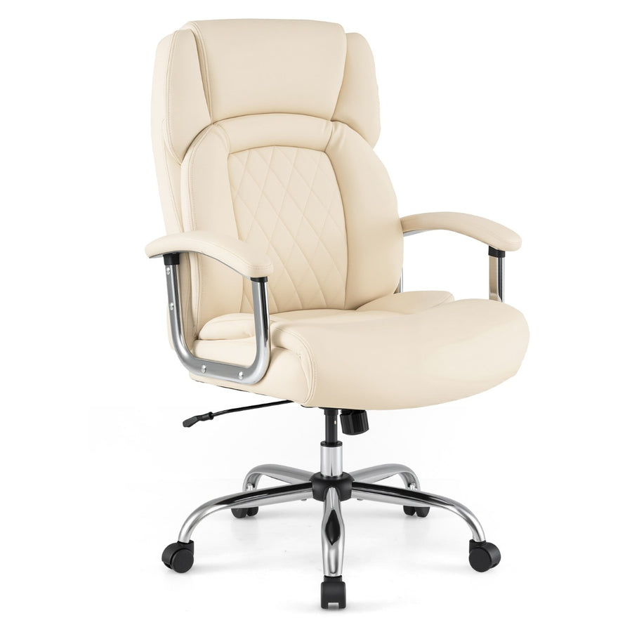 Leather Office Chair with Rocking Mode and Armrests-Beige