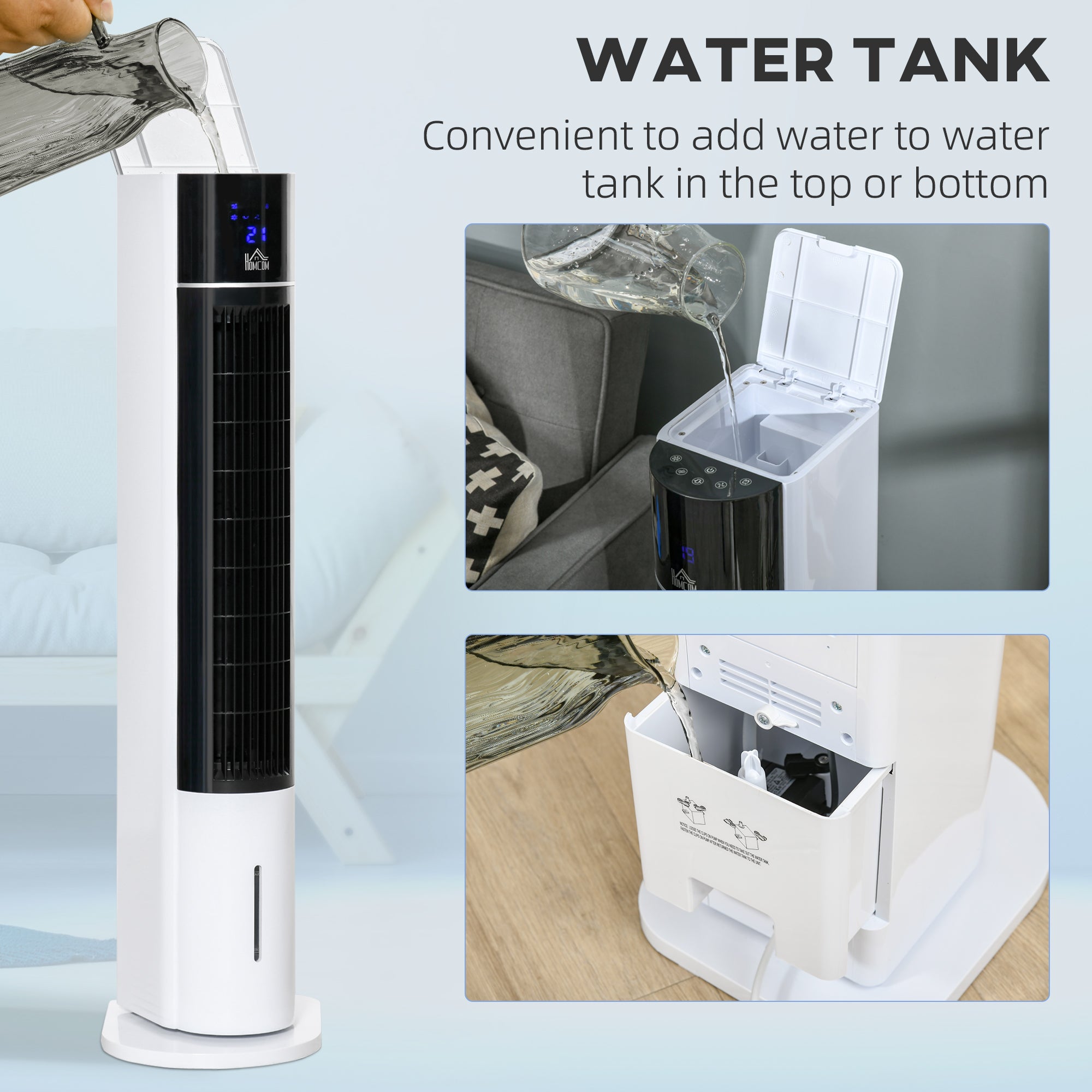 HOMCOM Portable Air Cooler, 3L Tank Evaporative Ice Cooling Tower Fan with 3 Modes, 3 Speeds, Remote, Timer, 60√Ç¬∞ Oscillating, Portable Swamp Cooler for Home Bedroom, White