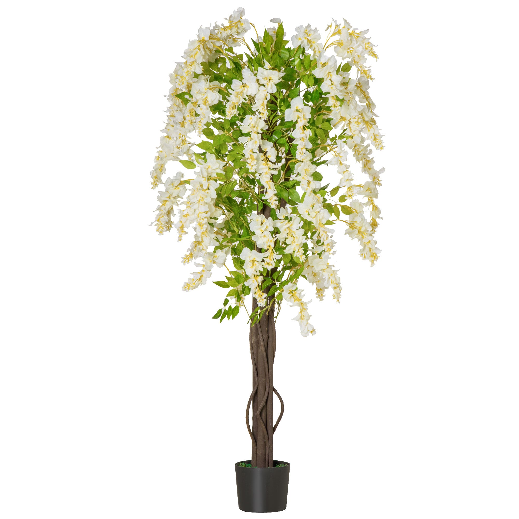 HOMCOM Artificial Realistic White Wisteria Tree Faux Decorative Plant in Nursery Pot for Indoor D√É¬©cor, 160cm