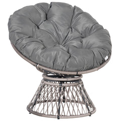 Outsunny 360 degrees Swivel Rattan Papasan Moon Bowl Chair Round Lounge Garden Wicker Basket Seat with Padded Cushion Oversized for Outdoor Indoor, Grey
