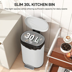 HOMCOM 30 L Modern Curved Kitchen Bin - Cream