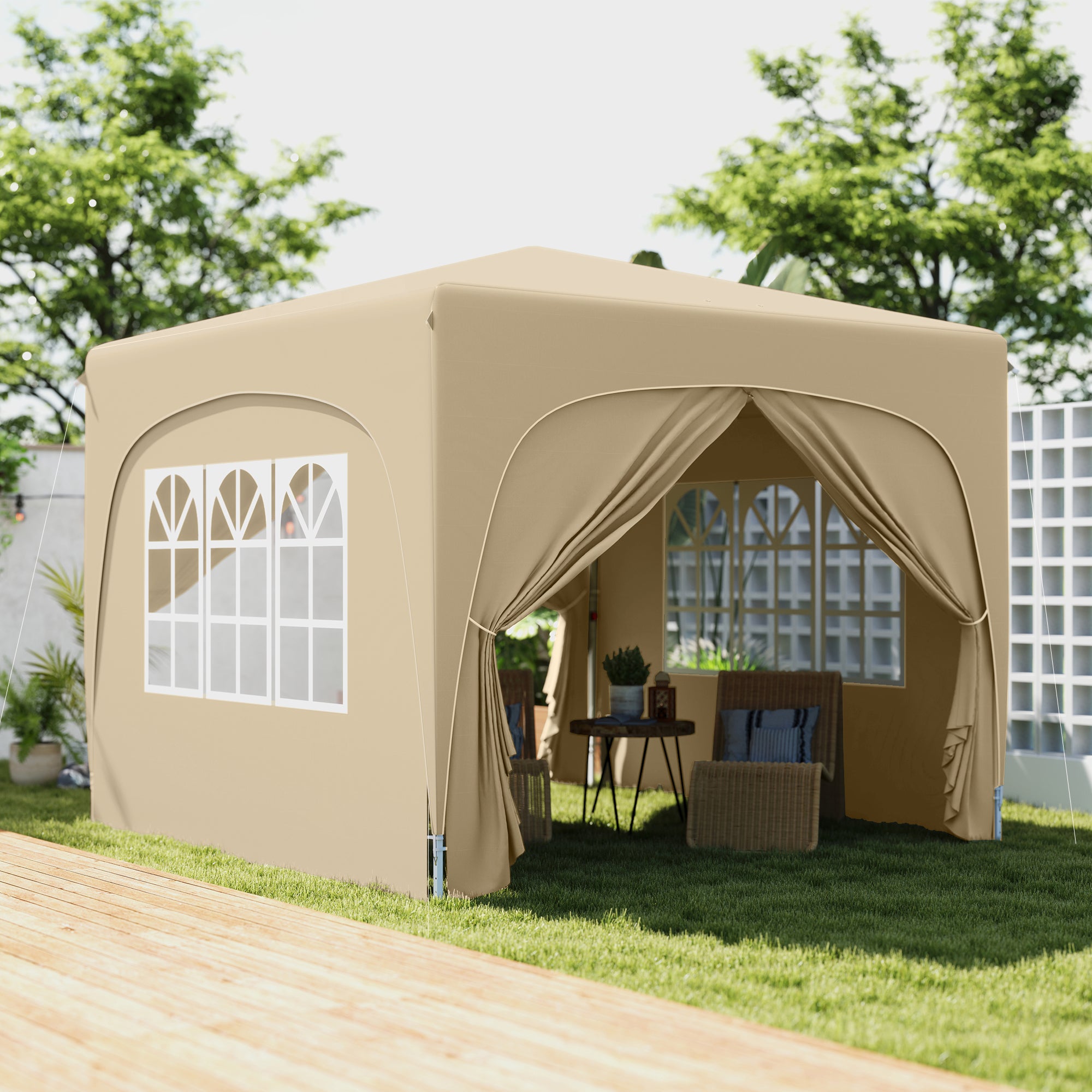 Outsunny 3 x 3m Pop-Up Gazebo Shelter, with Accessories - Sand