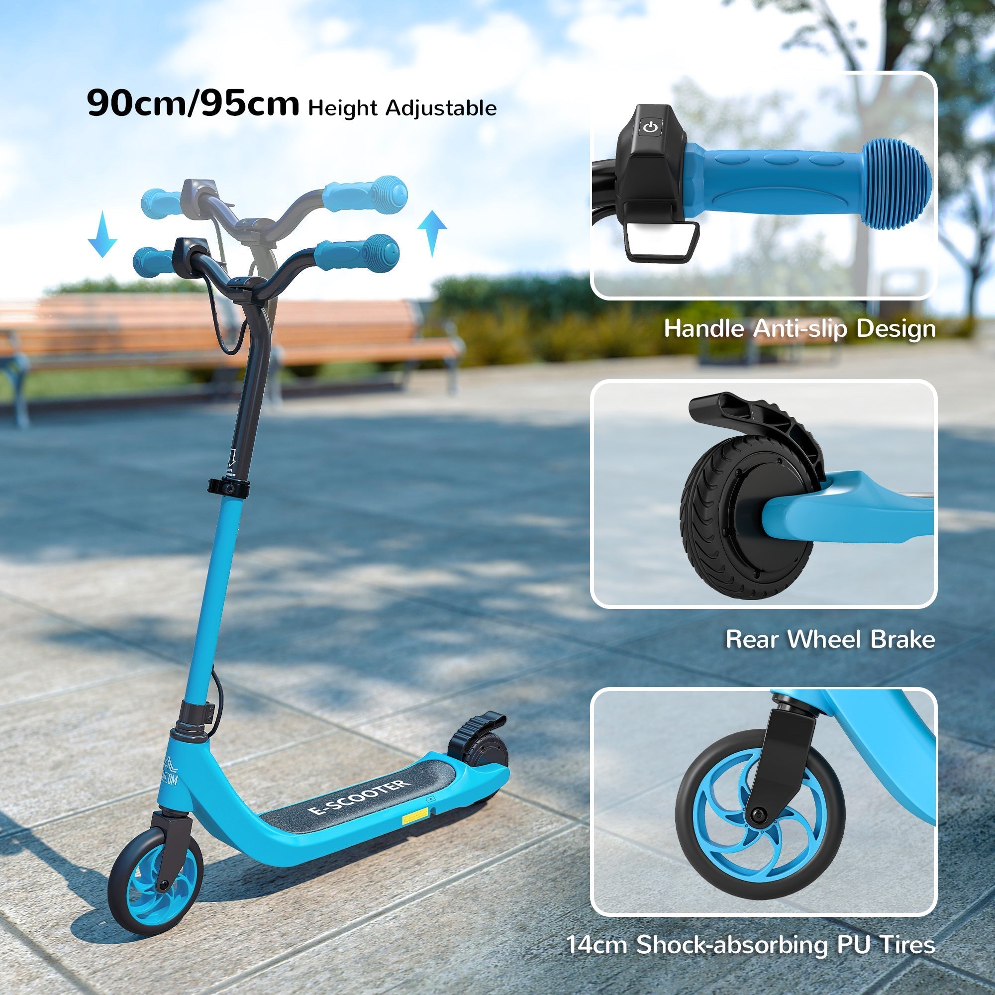 HOMCOM Electric Scooter, 120W Motor E-Scooter, Adjustable Height, Rear Brake for Ages 6+ Years - Blue