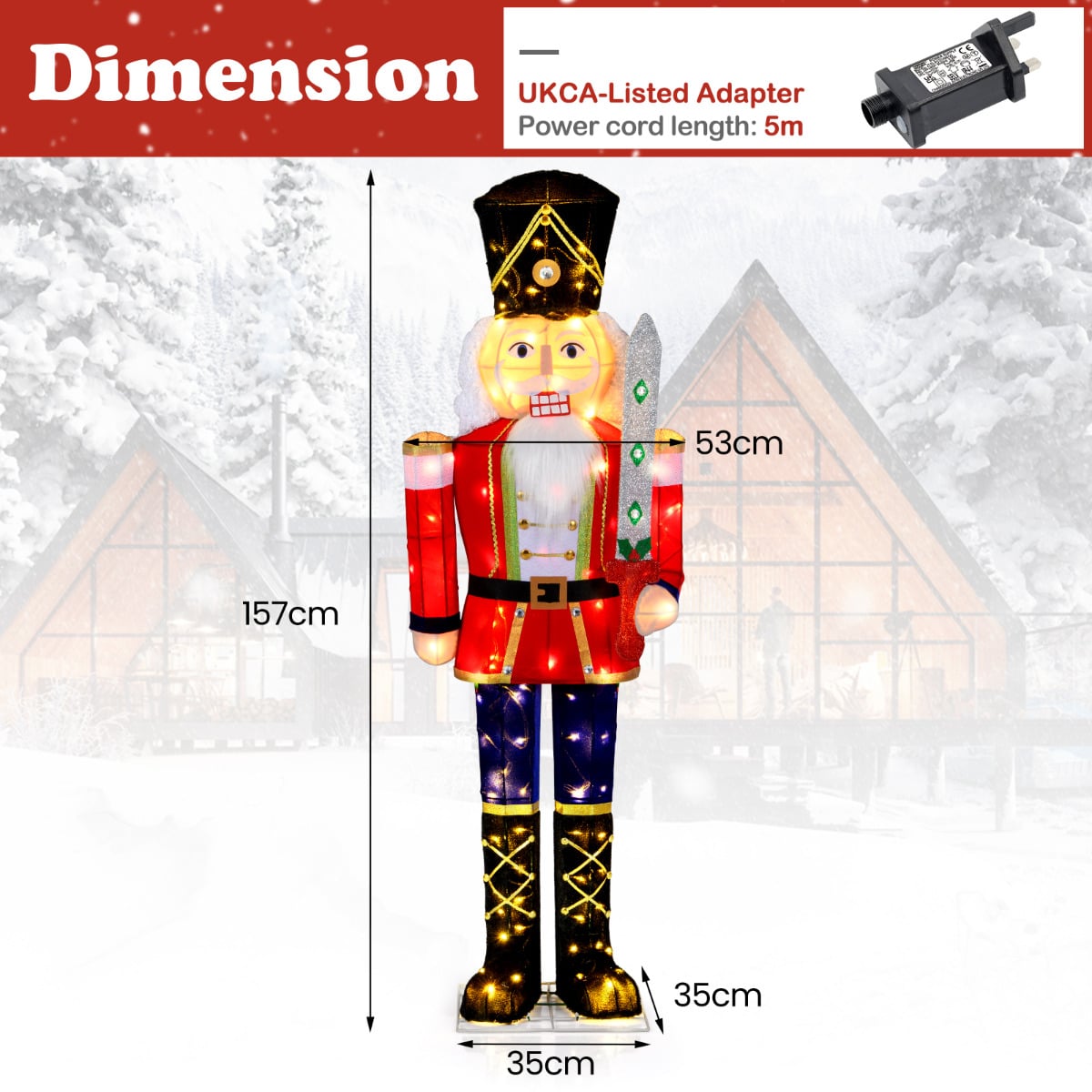 Lighted Nutcracker Soldier Outdoor Christmas Decoration with Glitter Sword