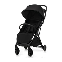Lightweight Baby Stroller with Detachable Seat Cover, a black stroller with a canopy and harness
