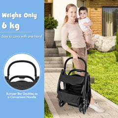 Lightweight Foldable Baby Stroller with Adjustable Backrest and Canopy in Black