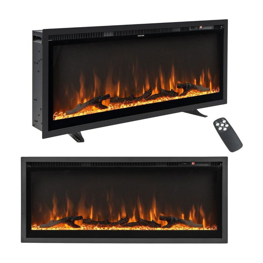 Linear Electric Fireplace with Log and Crystal Decor and Remote Contro-106 cm