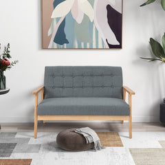 2-seat Cushioned Couch with Rubber Wood Frame and Classic Tufted Design-Grey