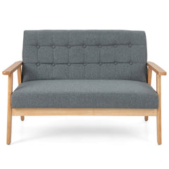 2-seat Cushioned Couch with Rubber Wood Frame and Classic Tufted Design-Grey