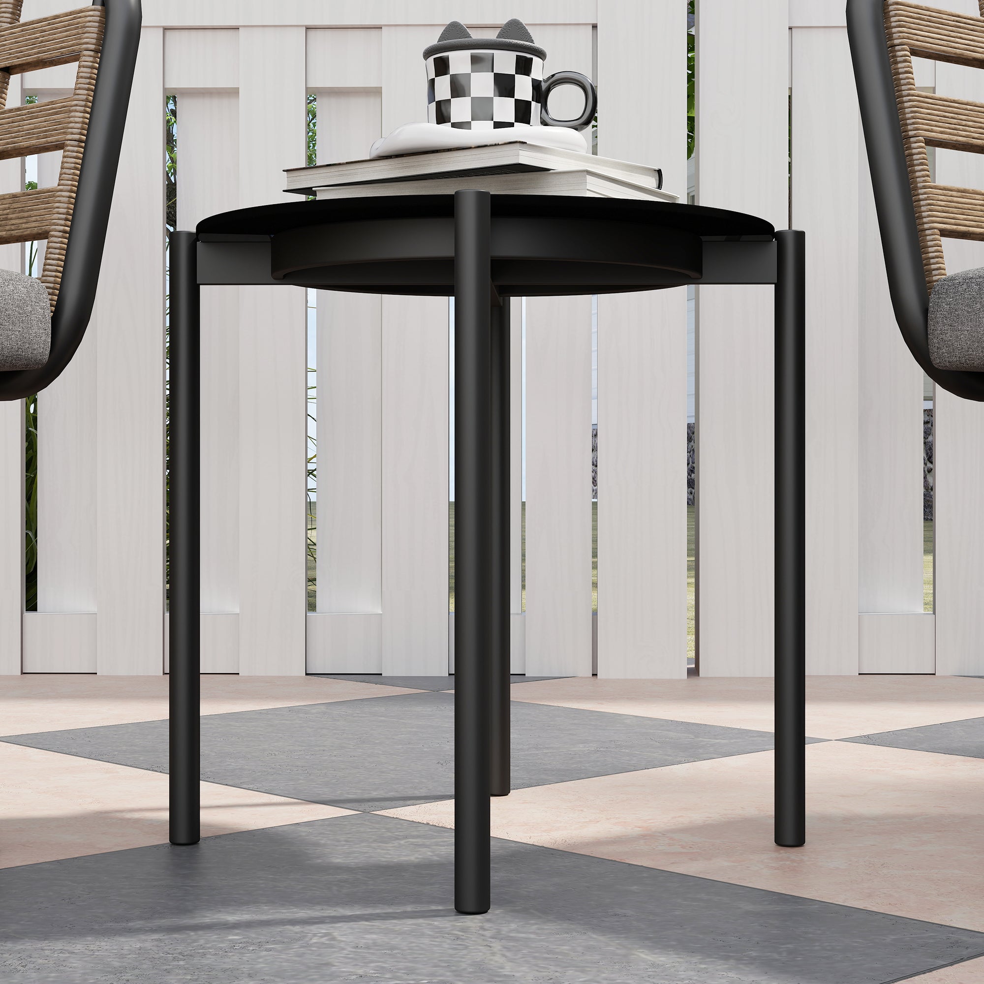 Outsunny 3 Pieces Rattan Bistro Set with Washable Seat and Back Cushions, Glass Top Coffee Table, for Outdoor, Patio, Black