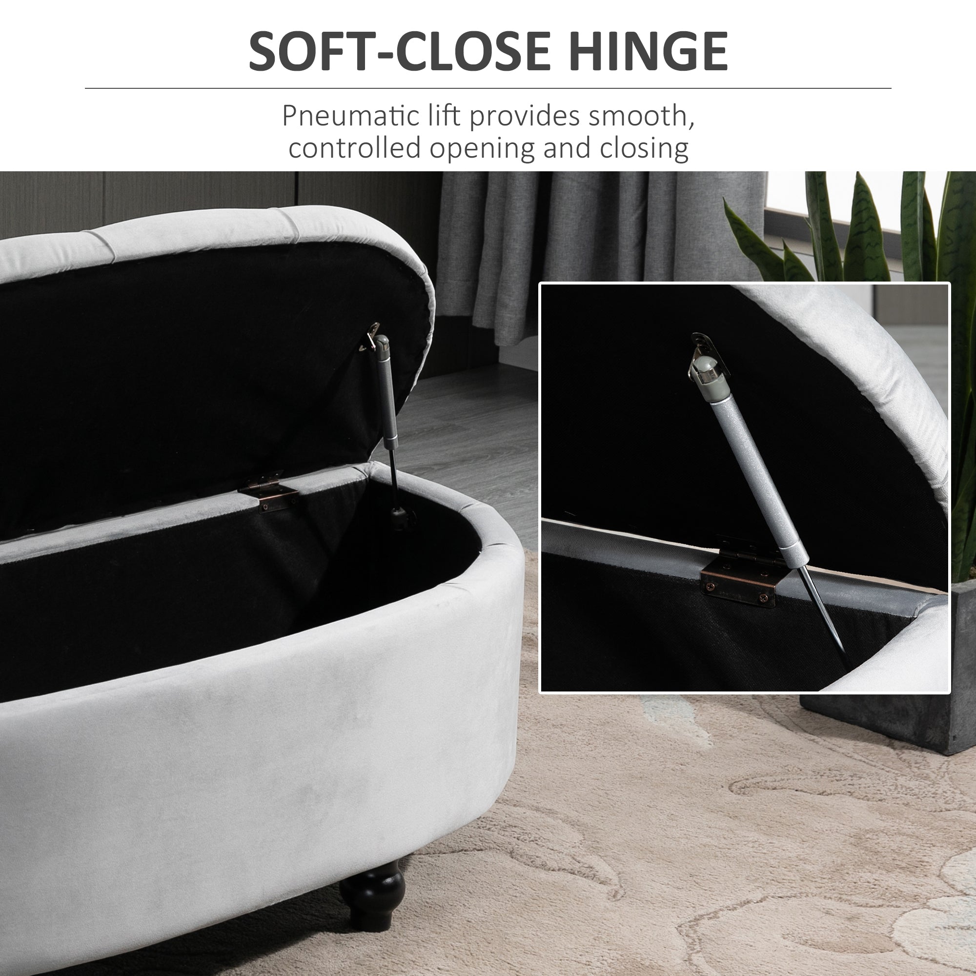 HOMCOM Semi-Circle Ottoman Storage Bench, Bed End Bench, Tufted Upholstered Window Seat Footrest Stool with Rubberwood Legs for Bedroom & Entryway, 120 x 46 x 42 cm, Light Grey