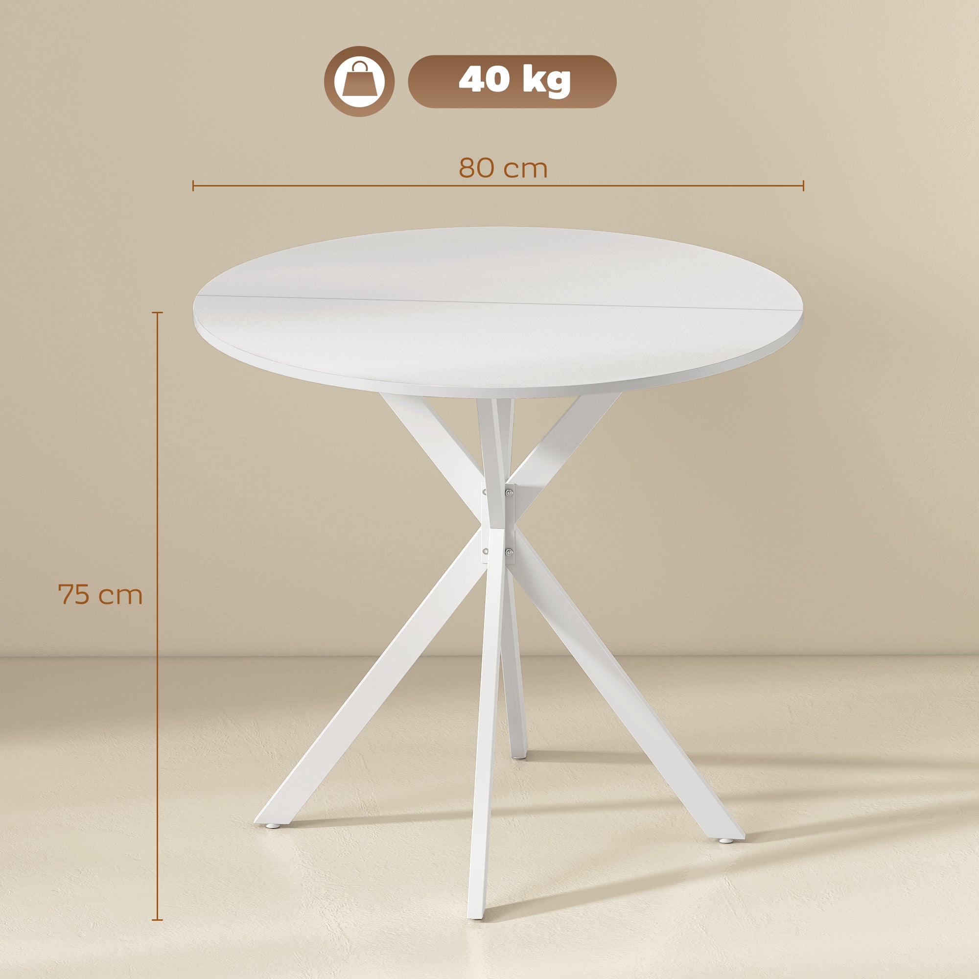 HOMCOM 80cm Industrial Round Dining Table - White