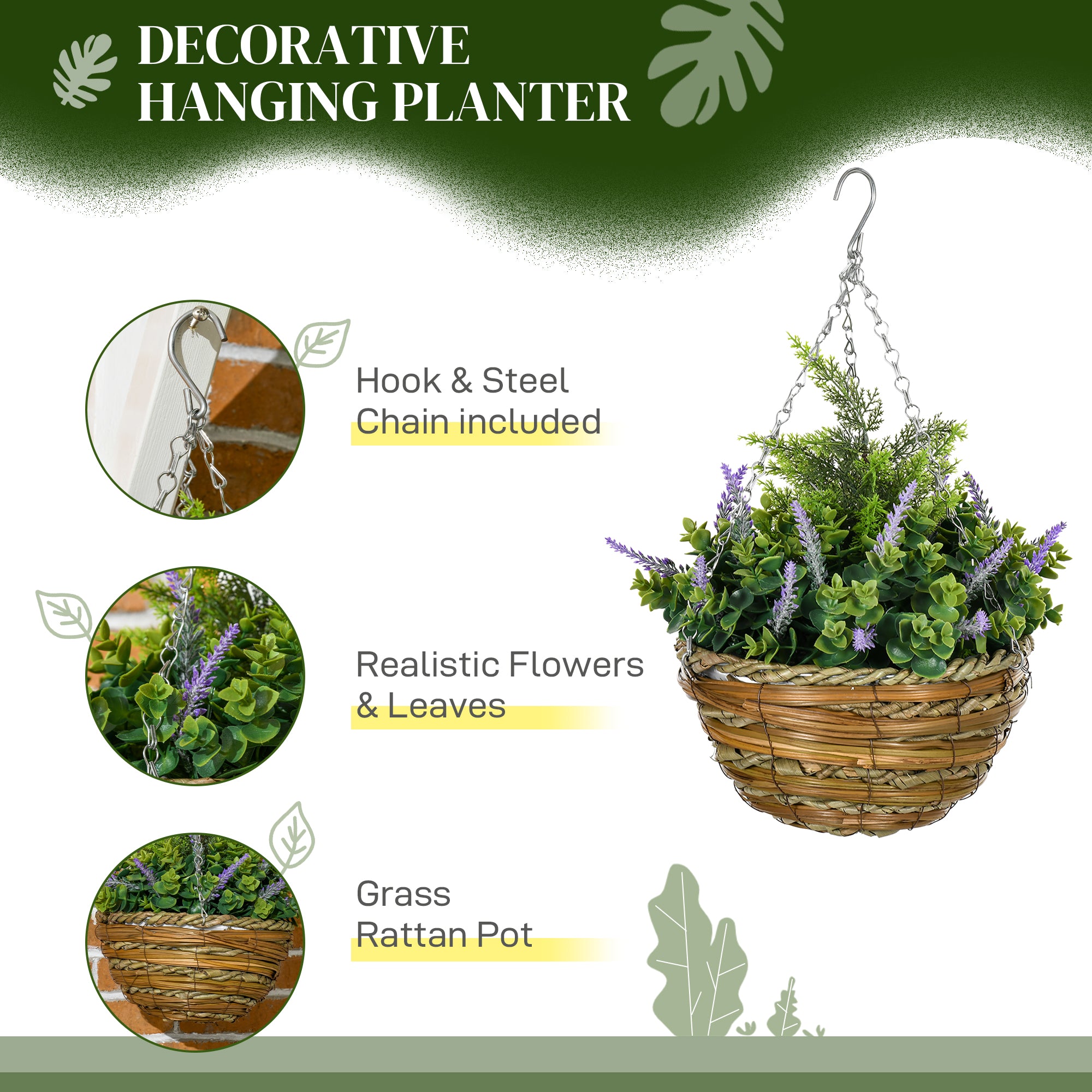 Outsunny Set of Two Artificial Hanging Lavender Flower Pots - Purple