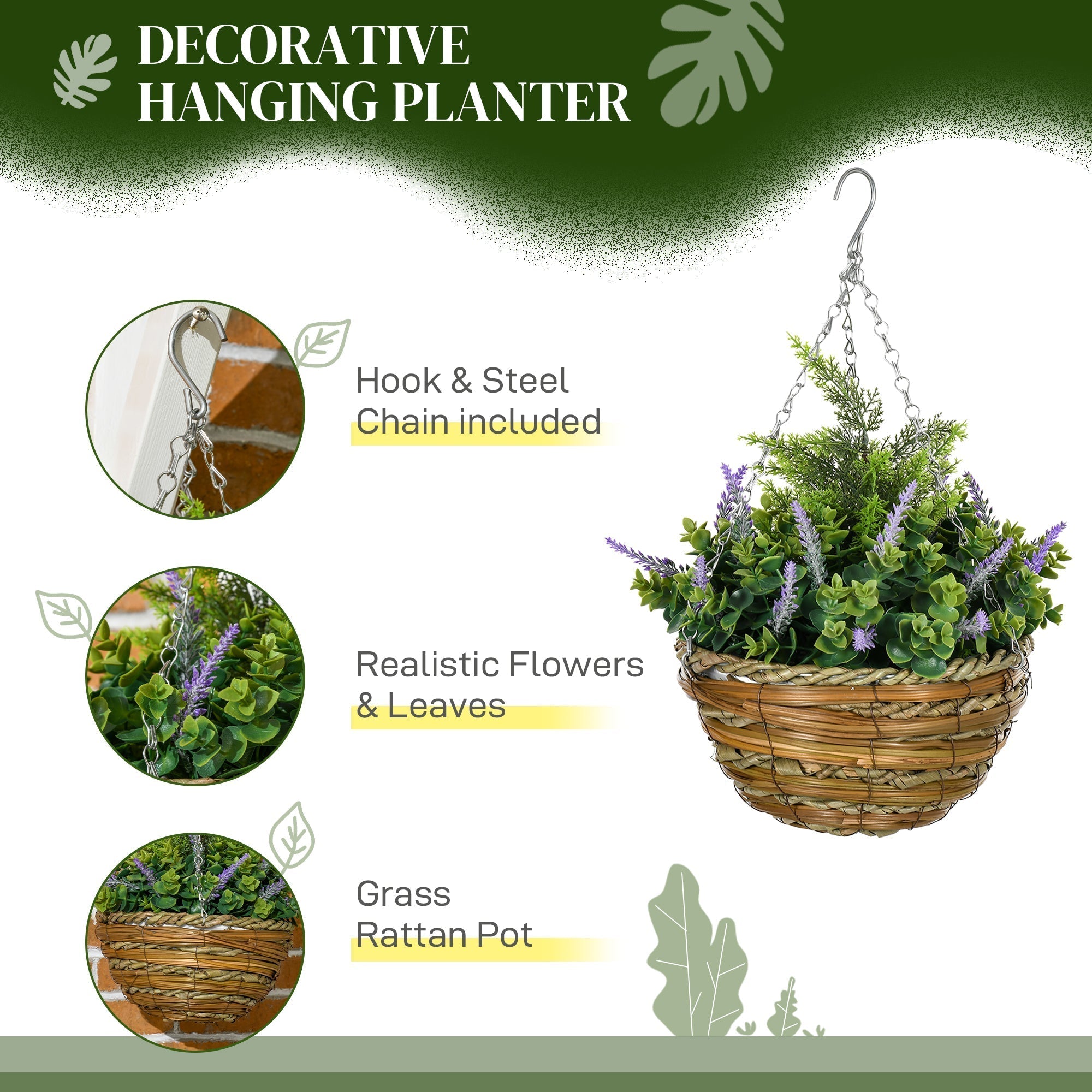 Outsunny Set of Two Artificial Hanging Lavender Flower Pots - Purple