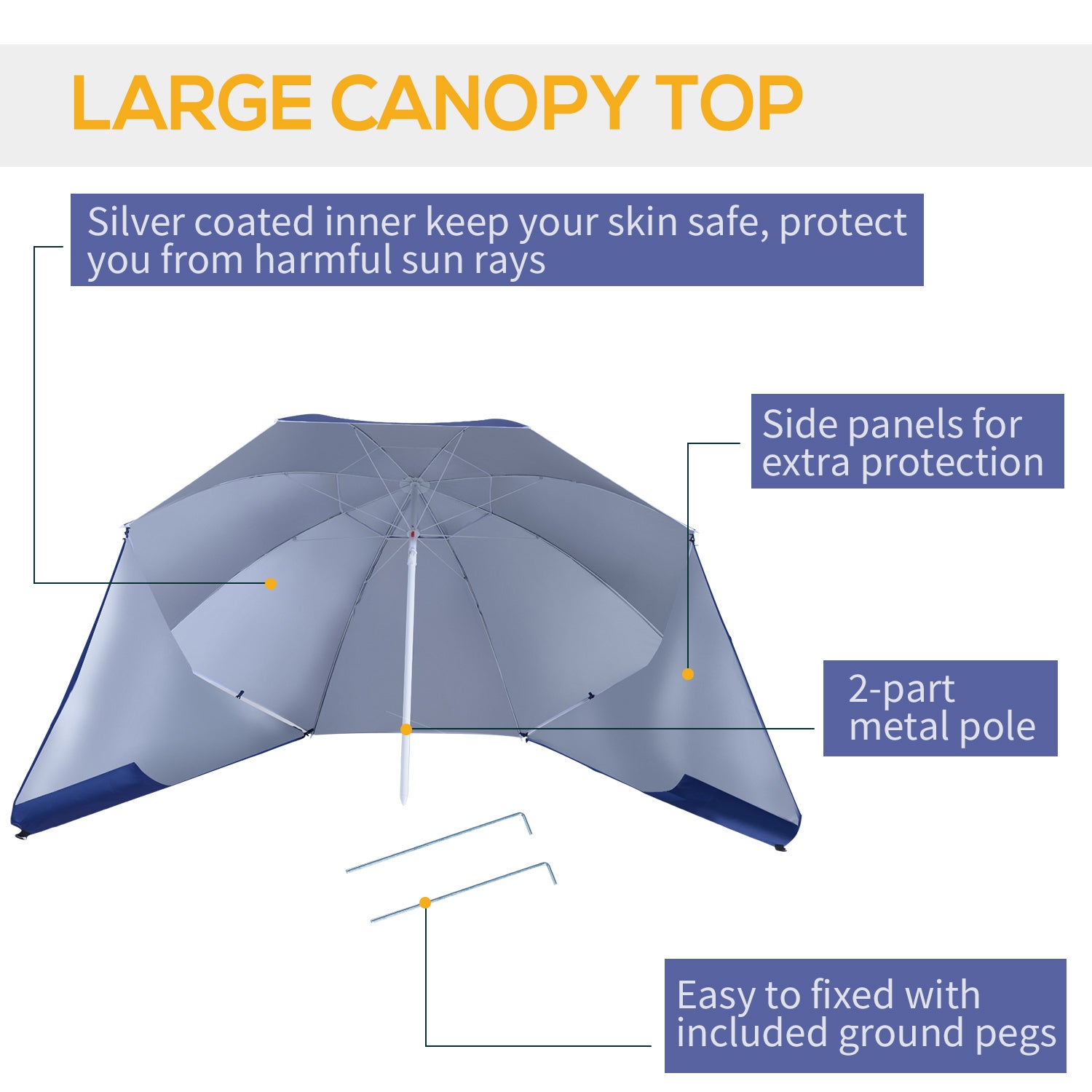 Outsunny 2m UV Protection Fishing Beach Umbrella Brolly Shelter w/ Side Panel Tent Blue