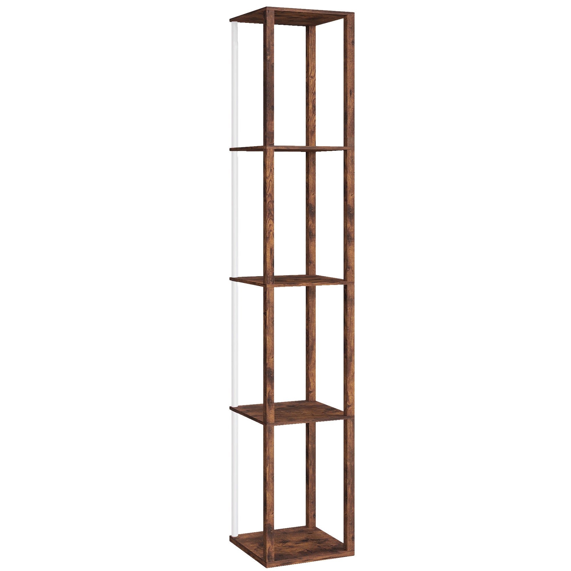 HOMCOM RGB LED Floor Lamp with Shelves, Modern Dimmable Standing Lamp with Remote Control, Adjustable Brightness & Speed for Living Room, Bedroom, Office, Rustic Brown