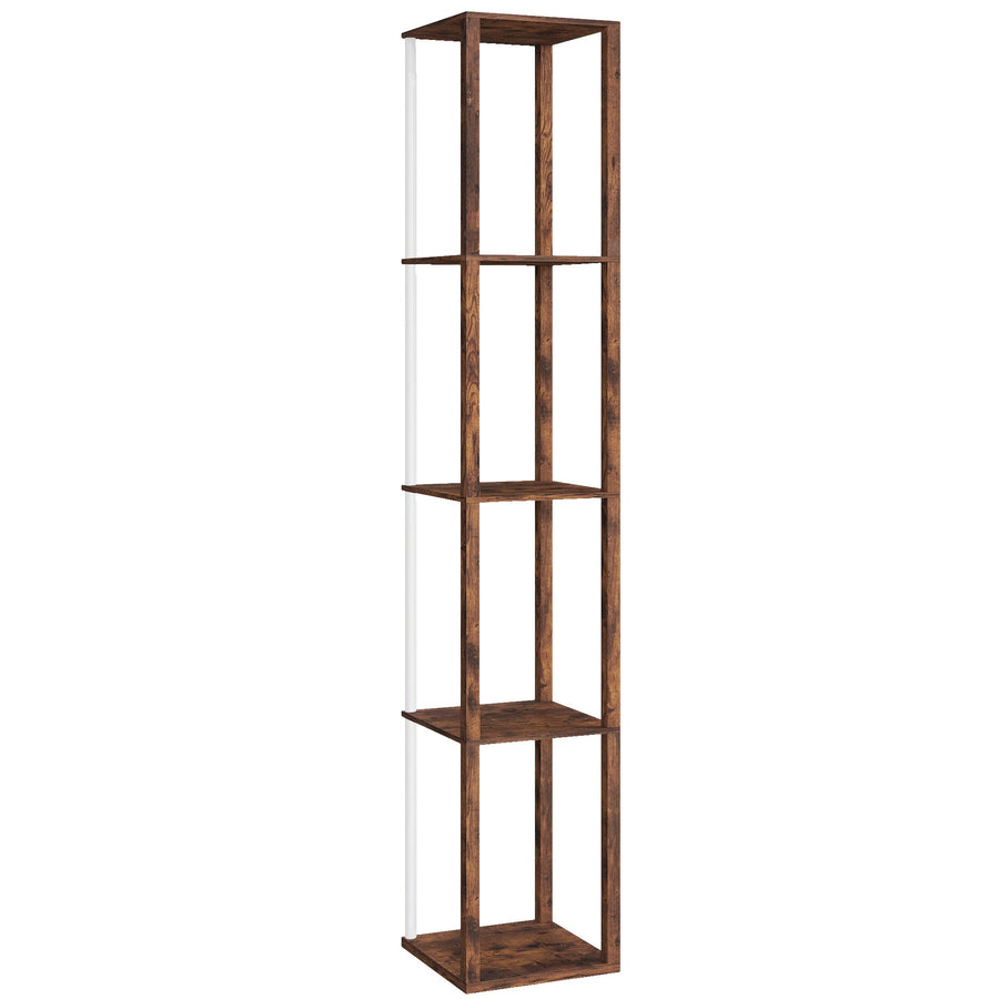 HOMCOM RGB LED Floor Lamp with Shelves, Modern Dimmable Standing Lamp with Remote Control, Adjustable Brightness & Speed for Living Room, Bedroom, Office, Rustic Brown
