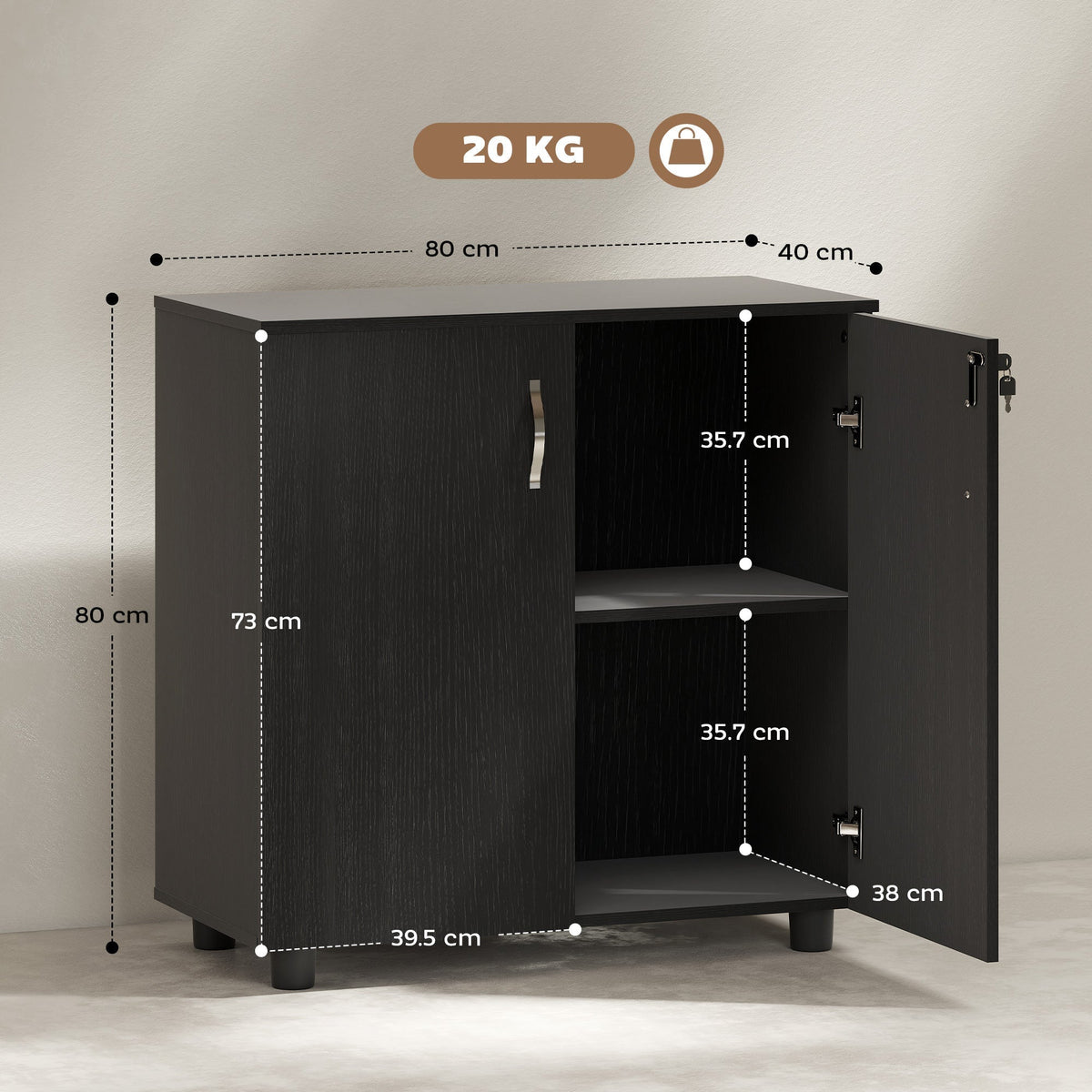 Vinsetto Two-Tier Locking Office Storage Cabinet - Black