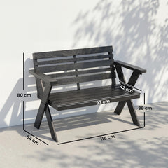 Outsunny 2 Seater Wooden Garden Bench, Slatted Patio Bench with Armrest and Backrest, Black