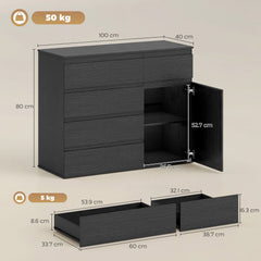 HOMCOM Modern Chest Of Drawers, 5 Drawer Dresser with Adjustable Shelf, Soft-Close Door, Black