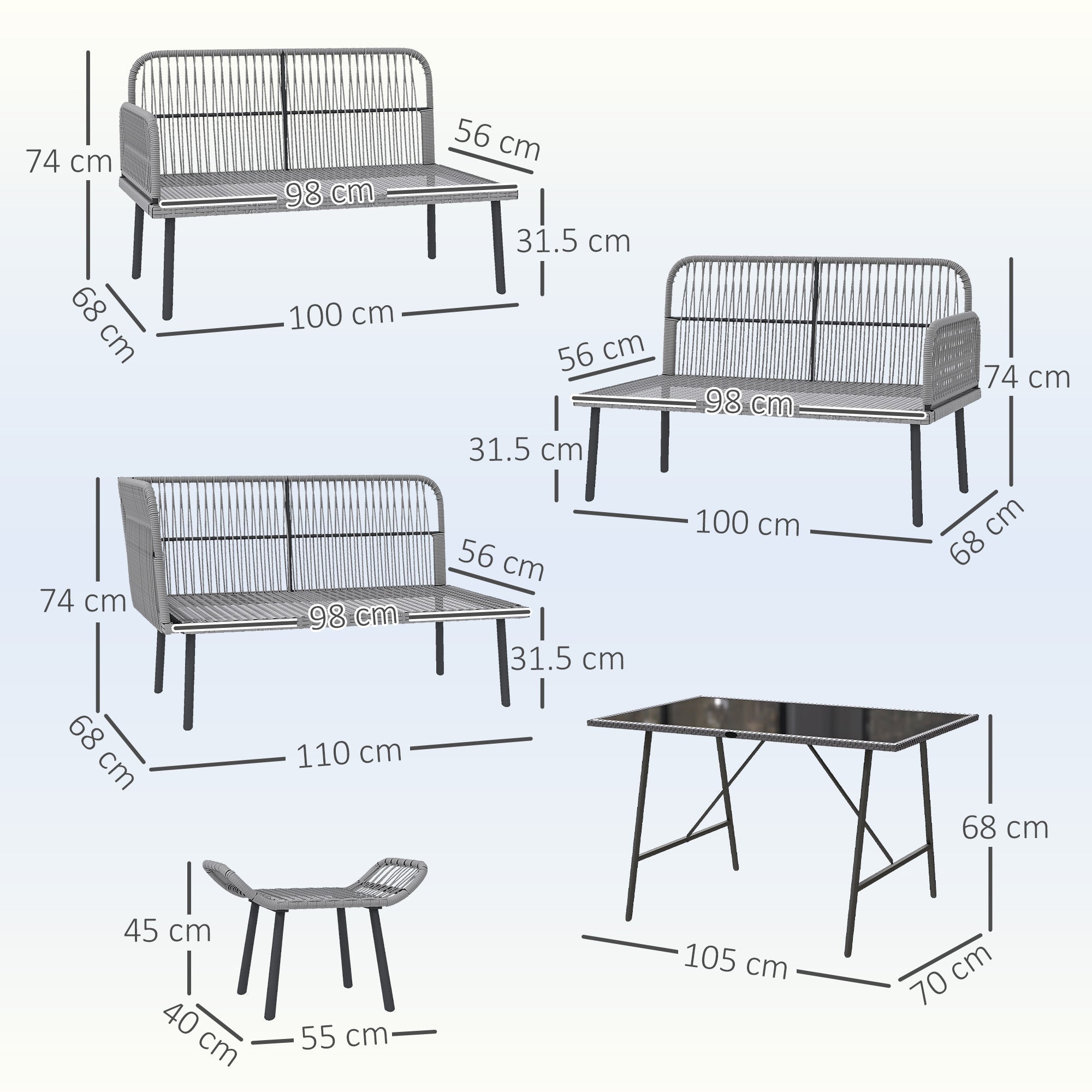 Outsunny 6 Piece Rattan Garden Furniture Set, 8 Seater Garden Corner Sofa with Cushions and Glass Top Table, Sectional Outdoor Furniture Conservatory Set for Patio, Charcoal Grey