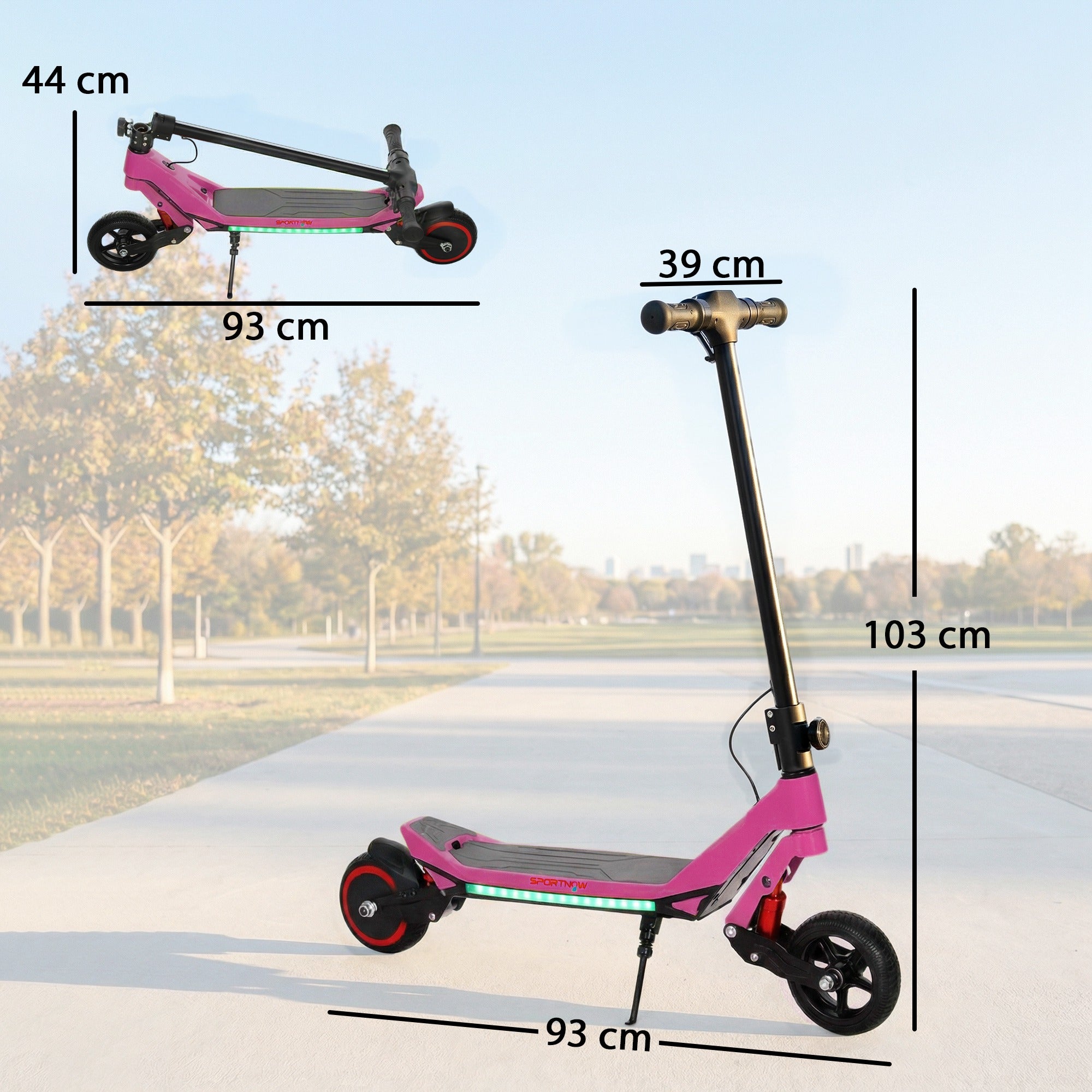 SPORTNOW Electric Scooter for Kids, Foldable E Scooter for Age Age 6+ with LED Display, RGB lights, Up to 16km/h, Pink