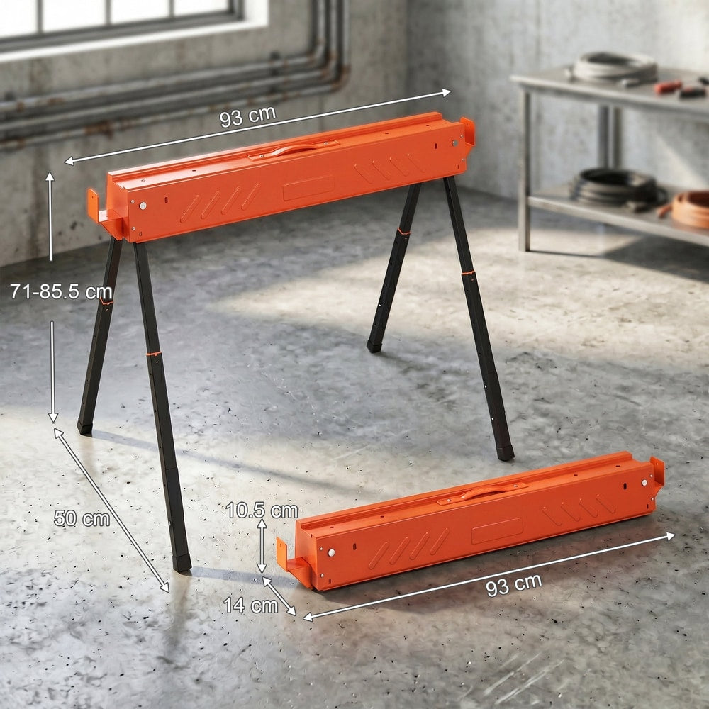 HOMCOM Saw Horses Twin Pack, Folding Work Bench Sawhorses with Height Adjustable Legs, 2x4 Bracket, Orange - product image 3