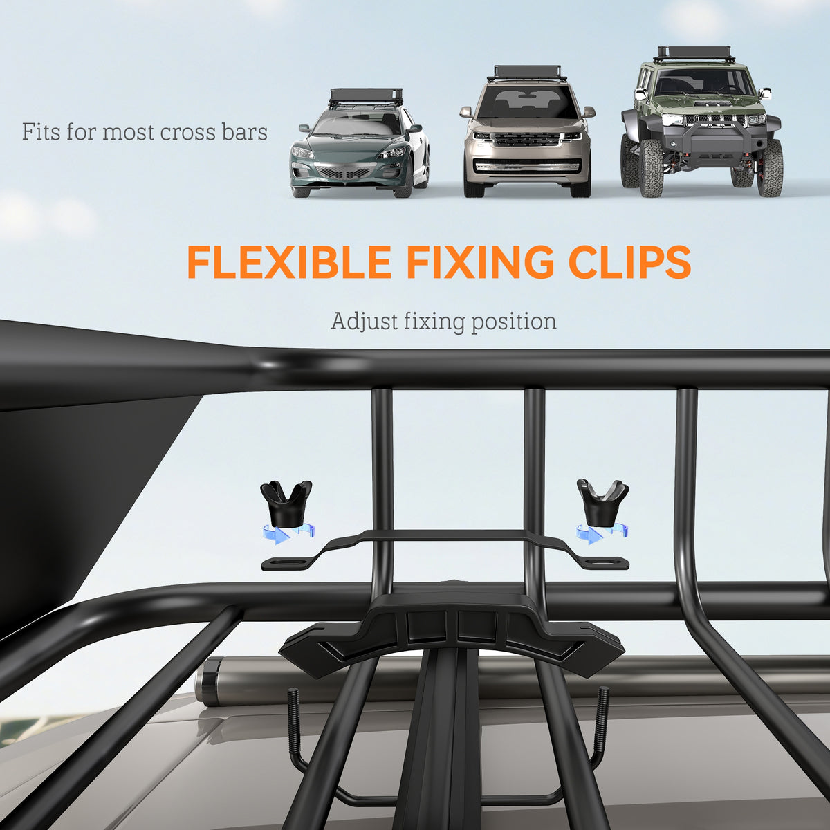 HOMCOM Universal Roof Rack Basket Tray, 90.7 kg Steel Car Rooftop Luggage Cargo Carrier Holder with Wind Fairing, Side Rails for SUVs, Pickups, Sedans, Off-Road Vehicles, 110.5 x 99.5 x 18.5 cm, Black