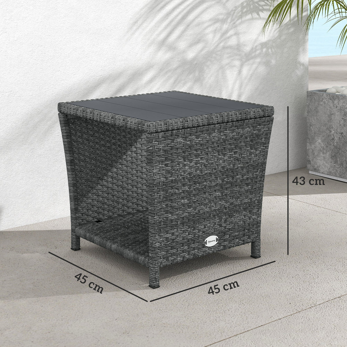 Outsunny Side Table 2-Tier Outdoor Coffee Table with Storage Shelf PS Wood Slat Top/Grey