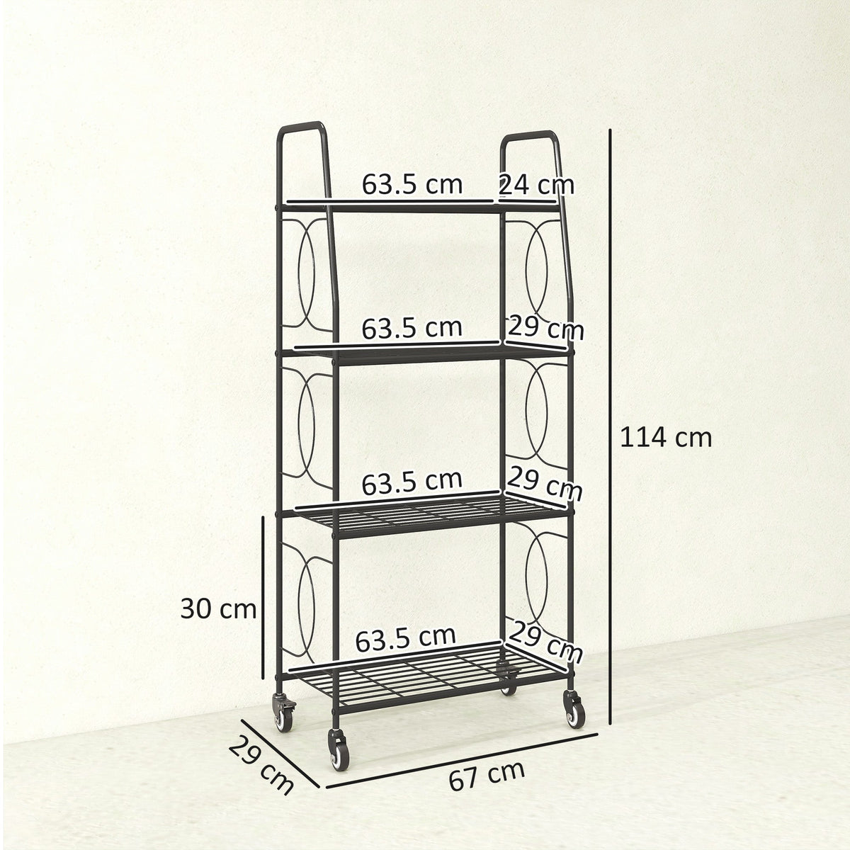 Outsunny 4-Tier Metal Plant Stand, Heavy Duty Ladder Shelf Potted Plants Display Rack with Lockable Wheels
