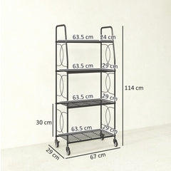Outsunny 4-Tier Metal Plant Stand, Heavy Duty Ladder Shelf Potted Plants Display Rack with Lockable Wheels