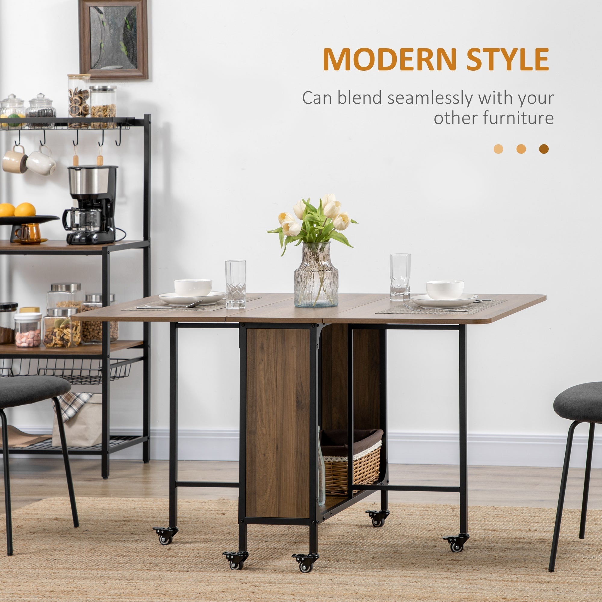 HOMCOM Six-Person Drop Leaf Dining Table - Brown/Black