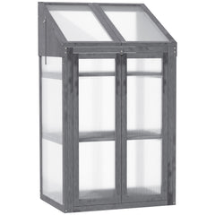 Outsunny Wooden Cold Frame Polycarbonate Greenhouse with Openable Top Cover and Double Door, Grow House for Flower, Vegetable and Plants, 70 x 50 x 120cm, Grey