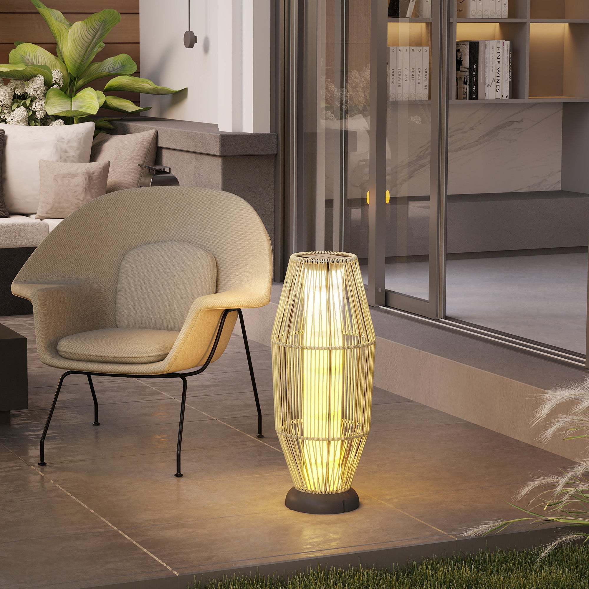 Outsunny Garden Rattan Lamp, 72 cm Tall Solar Rattan Floor Lamp, Solar Garden Light with Auto On/Off LED, IP44 for Outdoor, Porch, Pathway, Terrace, Grey