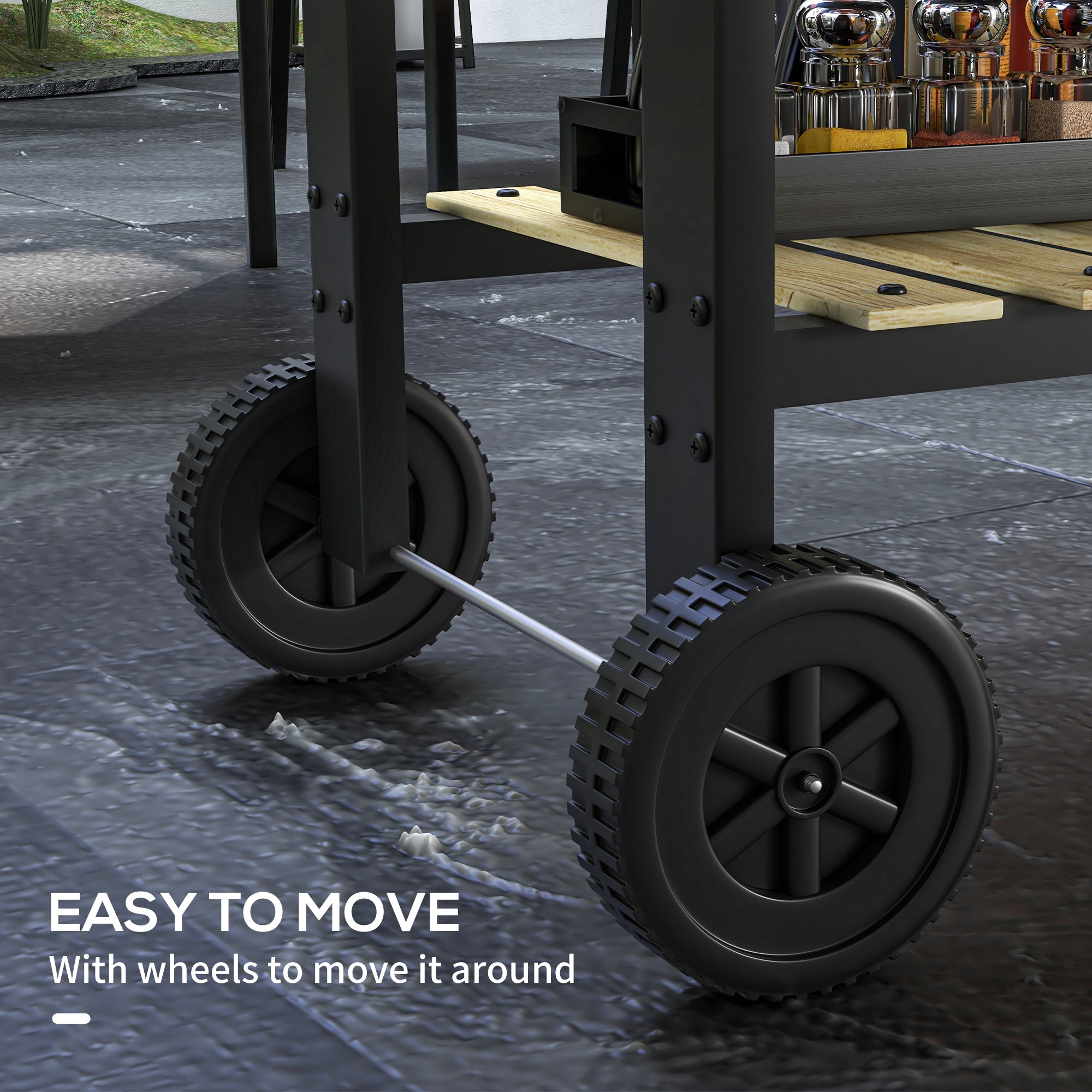 Outsunny Charcoal√Ç BBQ√Ç Grill, Barbecue√Ç Trolley with Double Adjustable Grill, Side Table, Storage Shelf and Wheels for Outdoor Garden Party Cooking, Black