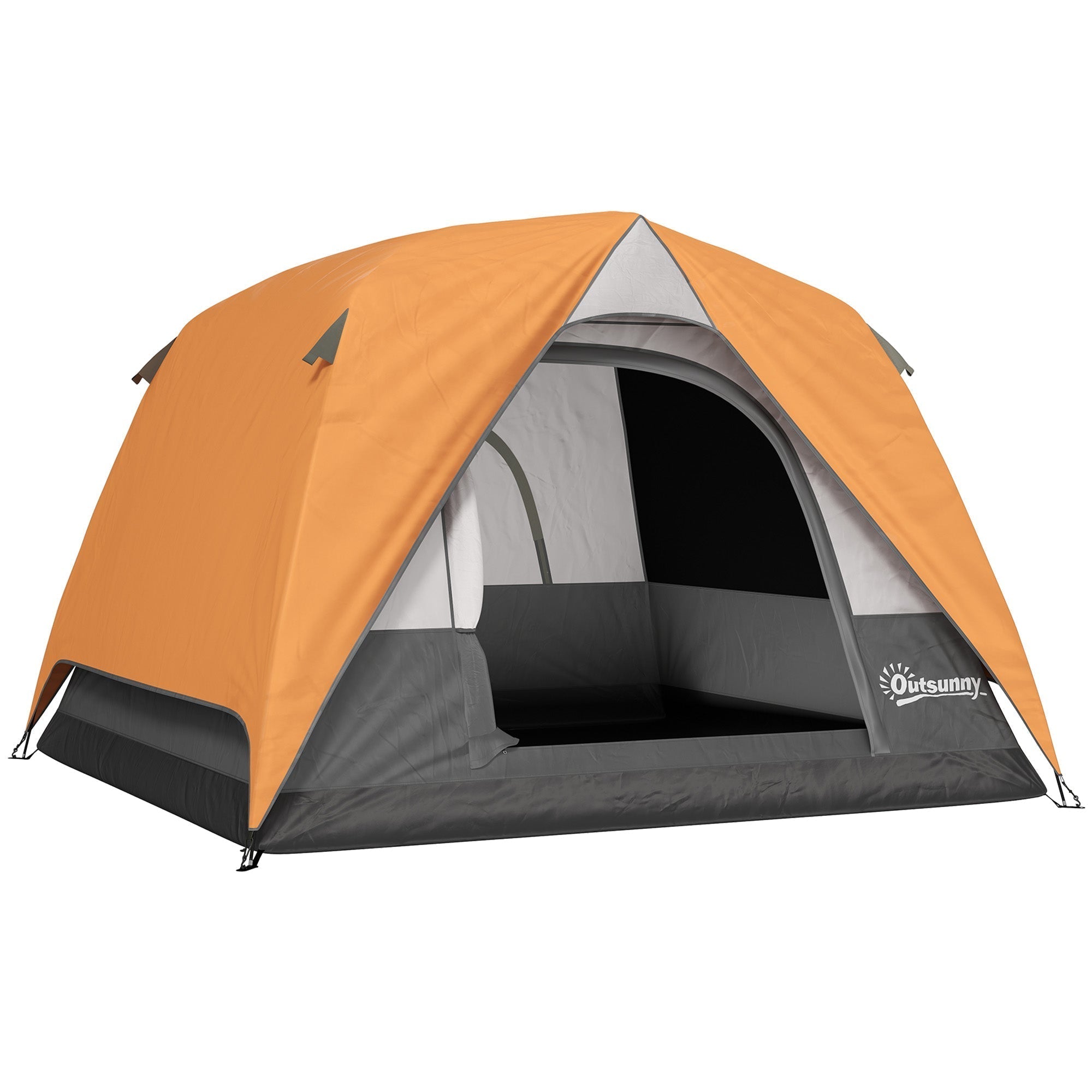 Outsunny 3-4 Person Camping Tent, Easy Set Up Waterproof Dome Tent with Sewn-in Groundsheet, Mesh Windows, Pocket and Hook for Camping, Hiking, Backpacking, Orange and Grey