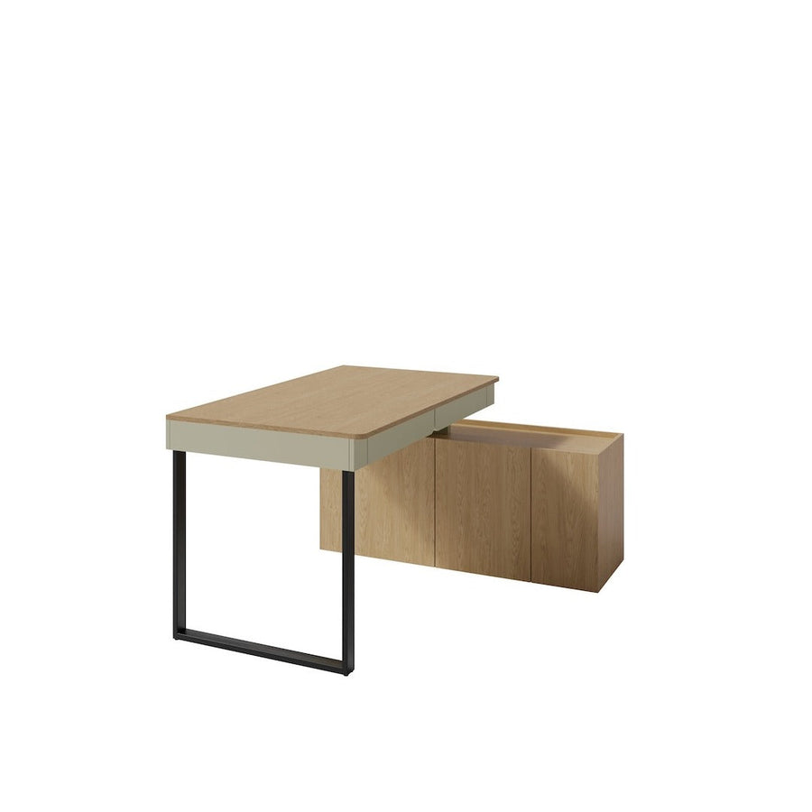 Luca LC10 Desk 228cm with a light wood finish and black metal leg