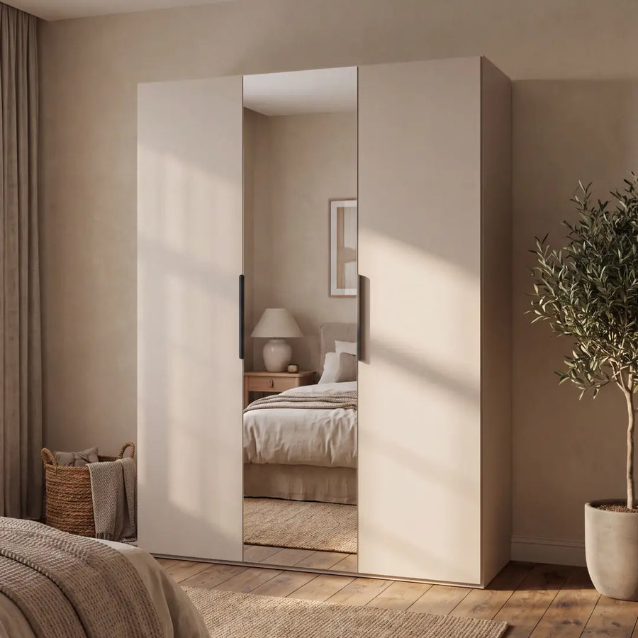 Lumo Hinged Door Wardrobe 150cm in Cashmere