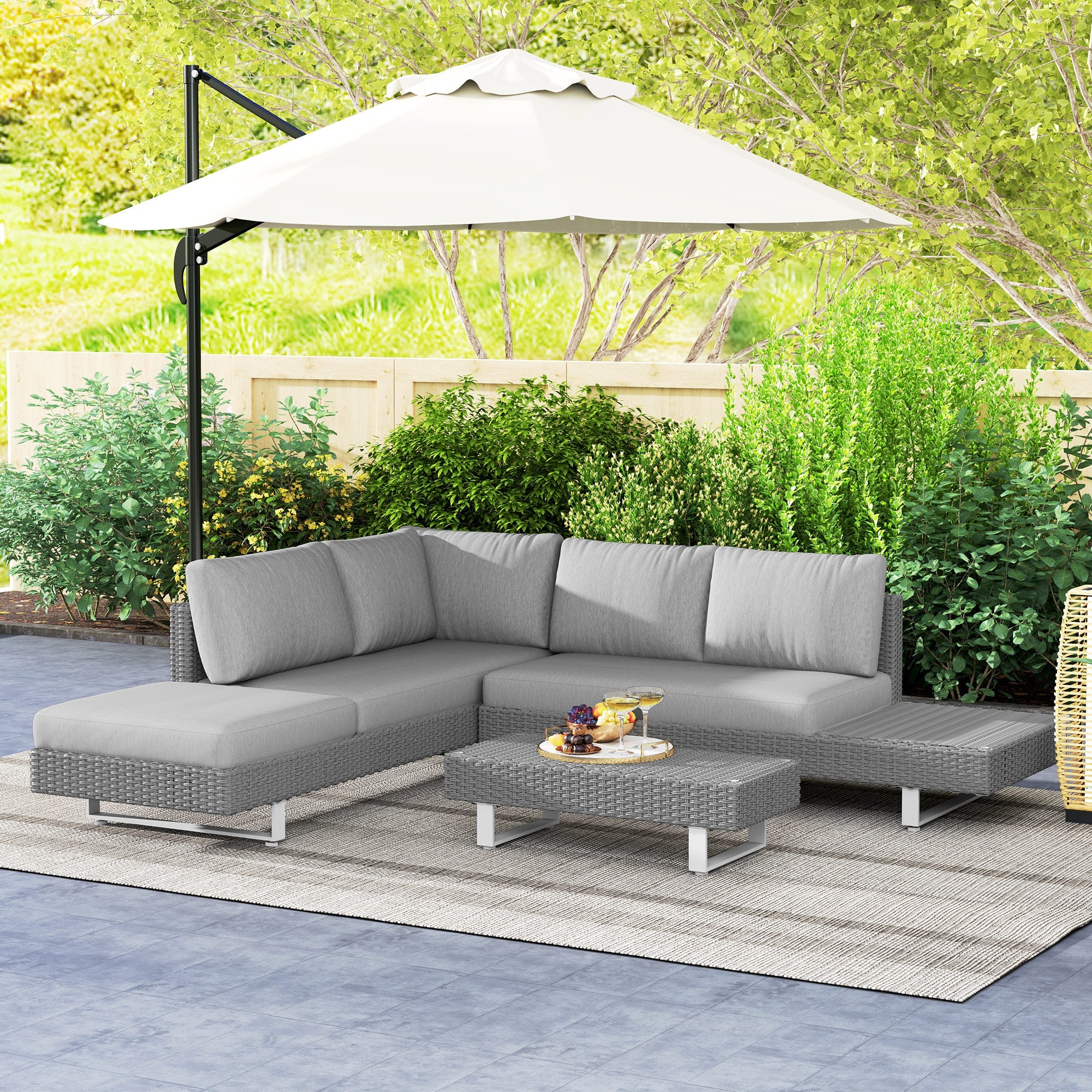 Outsunny Three-Piece Rattan Sofa Set, with Cushions - Light Grey