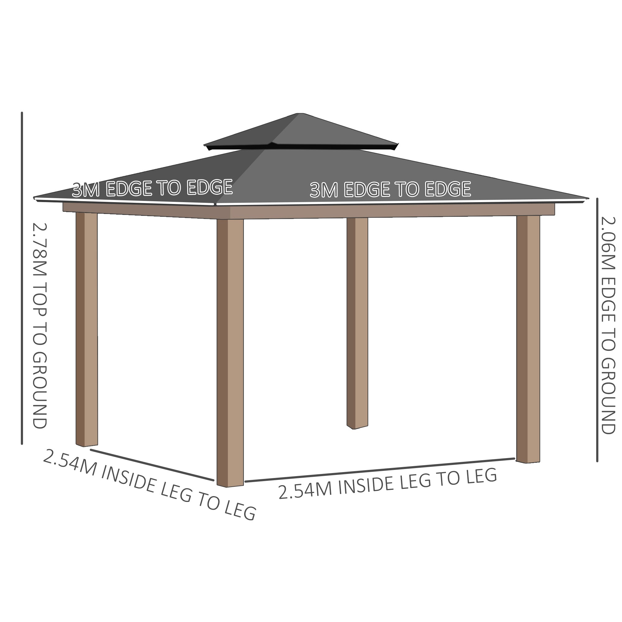 Outsunny 3 x 3 (m) Outdoor Polycarbonate Gazebo, Double√Ç Roof Hard Top Gazebo with√Ç Galvanised Steel Frame, Nettings√Ç &√Ç Curtains for Garden, Lawn, Patio and Deck, Khaki