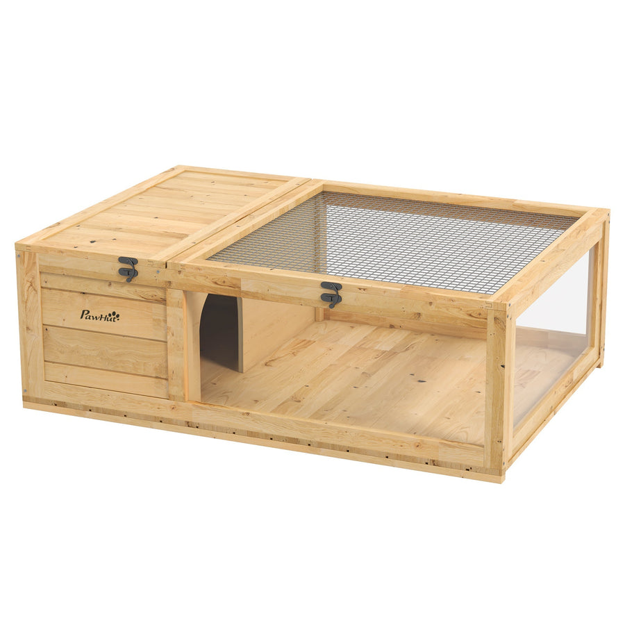 PawHut Tortoise House, Small Reptile Wooden House, with Mesh Roofs, Side Panels, for Turtles, Lizards, Geckos and Snakes